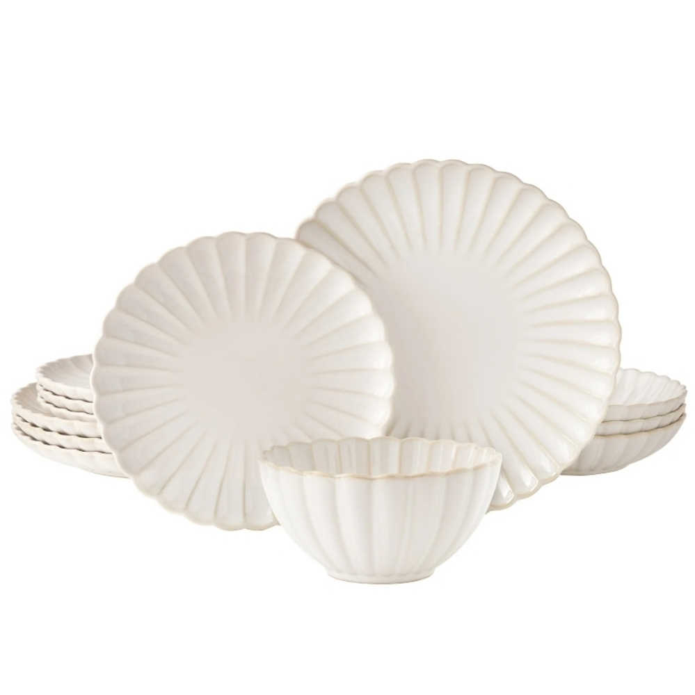 ❤️ New 12-Piece Pioneer Woman Elegant Cream Colette Dinnerware Set